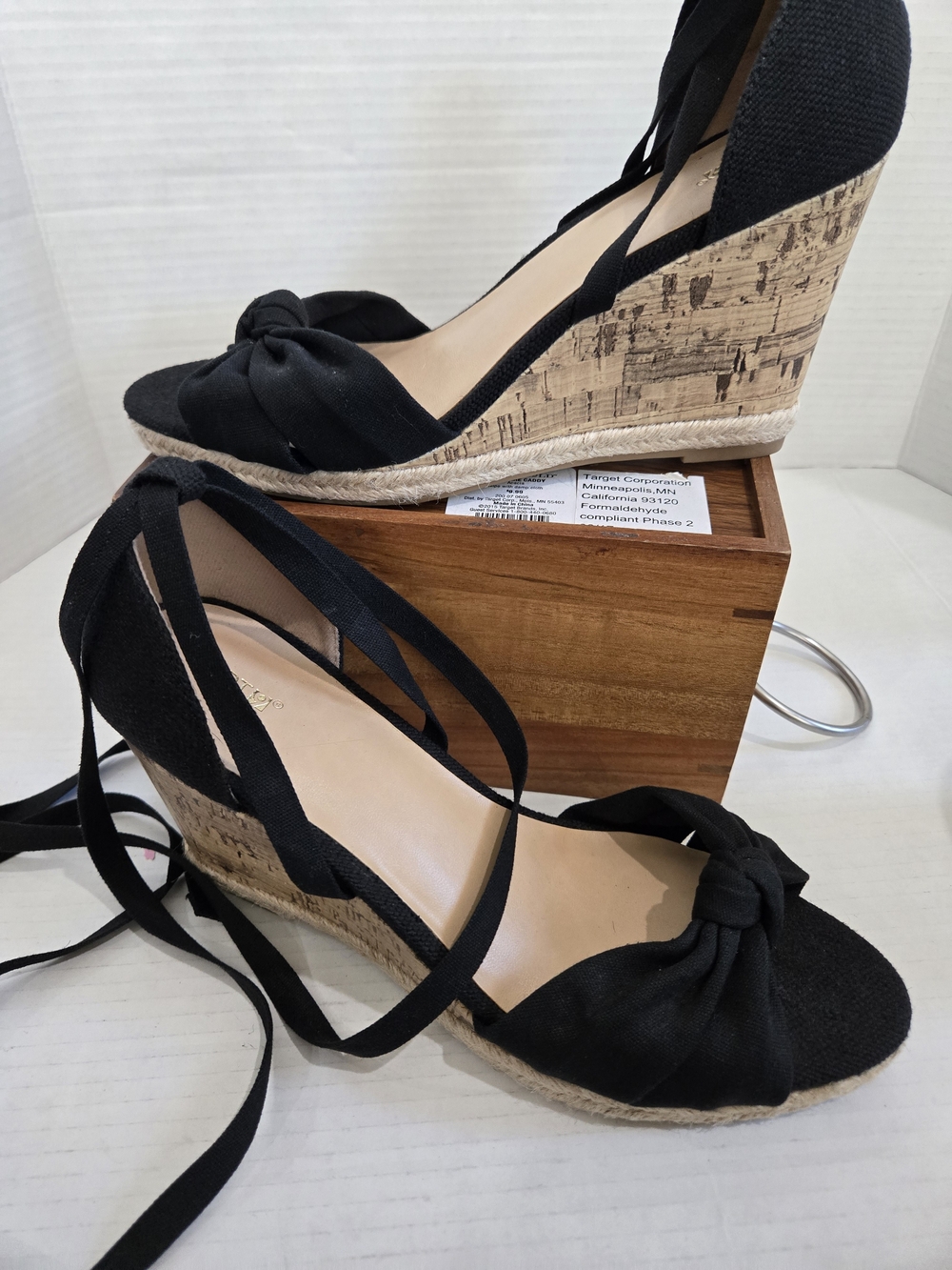 Apt 9 Black Wedge Espadrille Sandals with Ankle Tie 9.5
